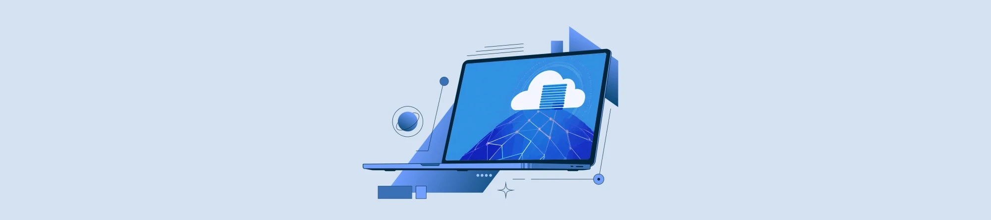 die Vorteile eines Optimierungs-und-Lizenzierungsassesments; Ein Laptop vor blauen Hintergrund mit einer Wolke auf dem Display, welche Cloudcomputing symbolisieren| SPIRIT/21
