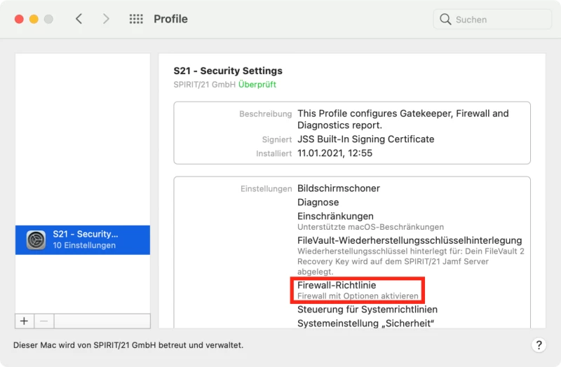 Screenshot: Firewall-Richtlinie in den Mac-Einstellungen | SPIRIT/21