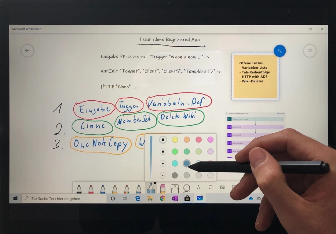 Die Whiteboard-App zusammen mit dem Surface Pen: Sehr hilfreich mit aber auch ohne Microsoft Teams. | SPIRIT/21