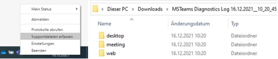 Screenshot Abbildung 13: „Supportdateien erfassen“ und anschließend unter Downloads aufrufen | SPIRIT/21