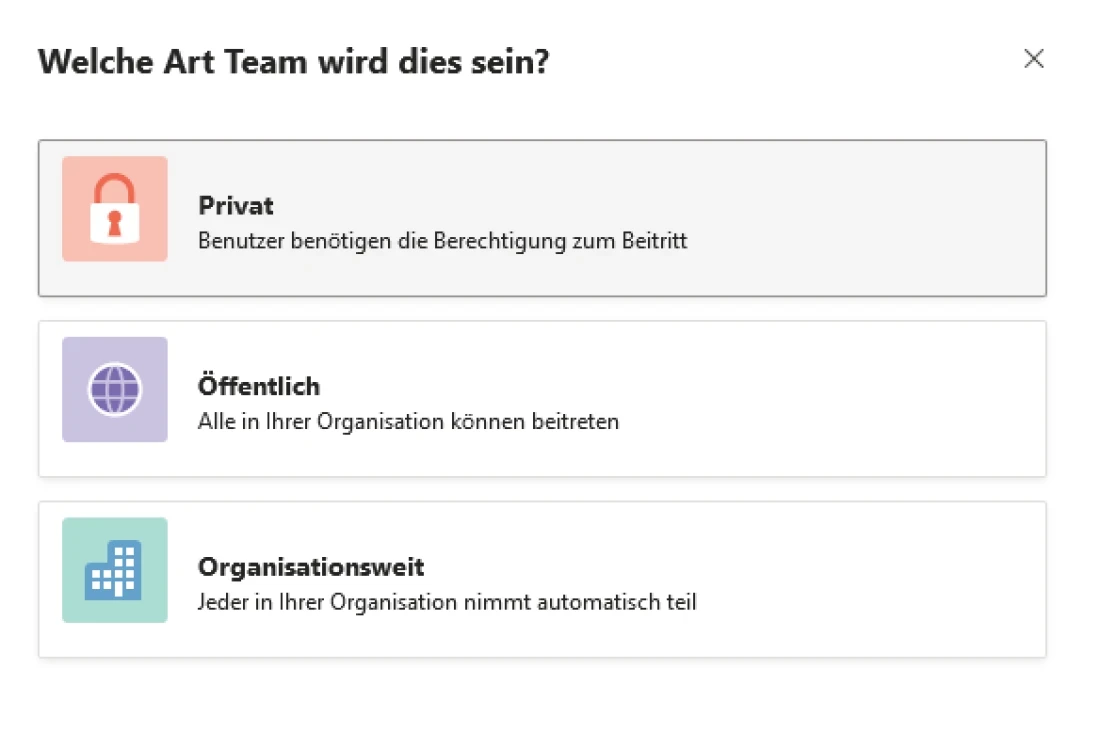 Die drei Team-Arten  auf MS Teams: Privat, Öffentlich und Organisationsweis | SPIRIT/21