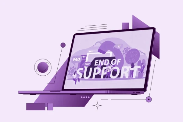 Laptop with End of Support displayed on the screen