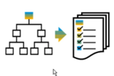 Icon Hierarchie und Checkliste; links ein Schaubild einer Hierarchie (oben ein Kästchen, dann zwei, etc., welche mit Linien verbunden sind), rechts eine Checkliste mit Haken | SPIRIT/21