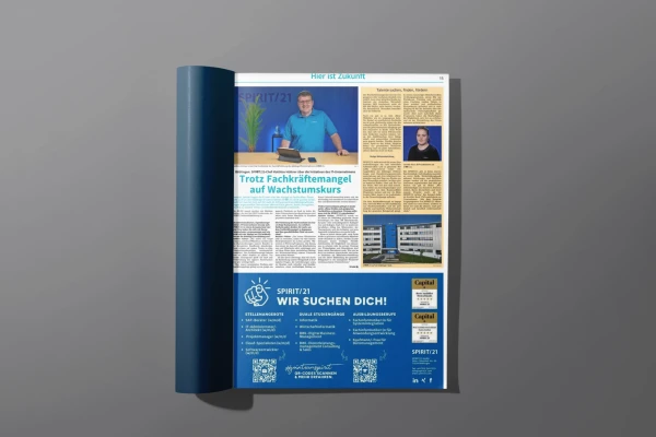 Eine aufgeklappte Zeitschrift mit dem ver&ouml;ffentlichten Beitrag | SPIRIT/21