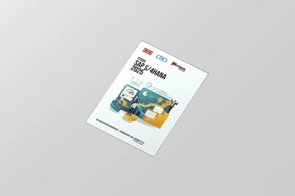 3D-Darstellung von einem Exemplaren des Whitepapers zur Studie „SAP S/4HANA 2025“ mit grafischer Titelillustration und SPIRIT/21-Logo auf weißem Hintergrund. | SPIRIT/21