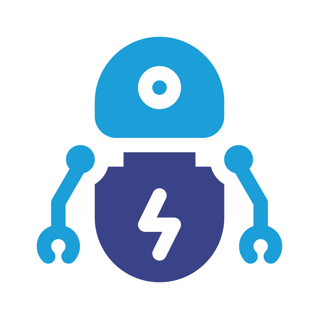 Icon eines Roboters. Farbe: hell- und dunkelblau | SPIRIT/21