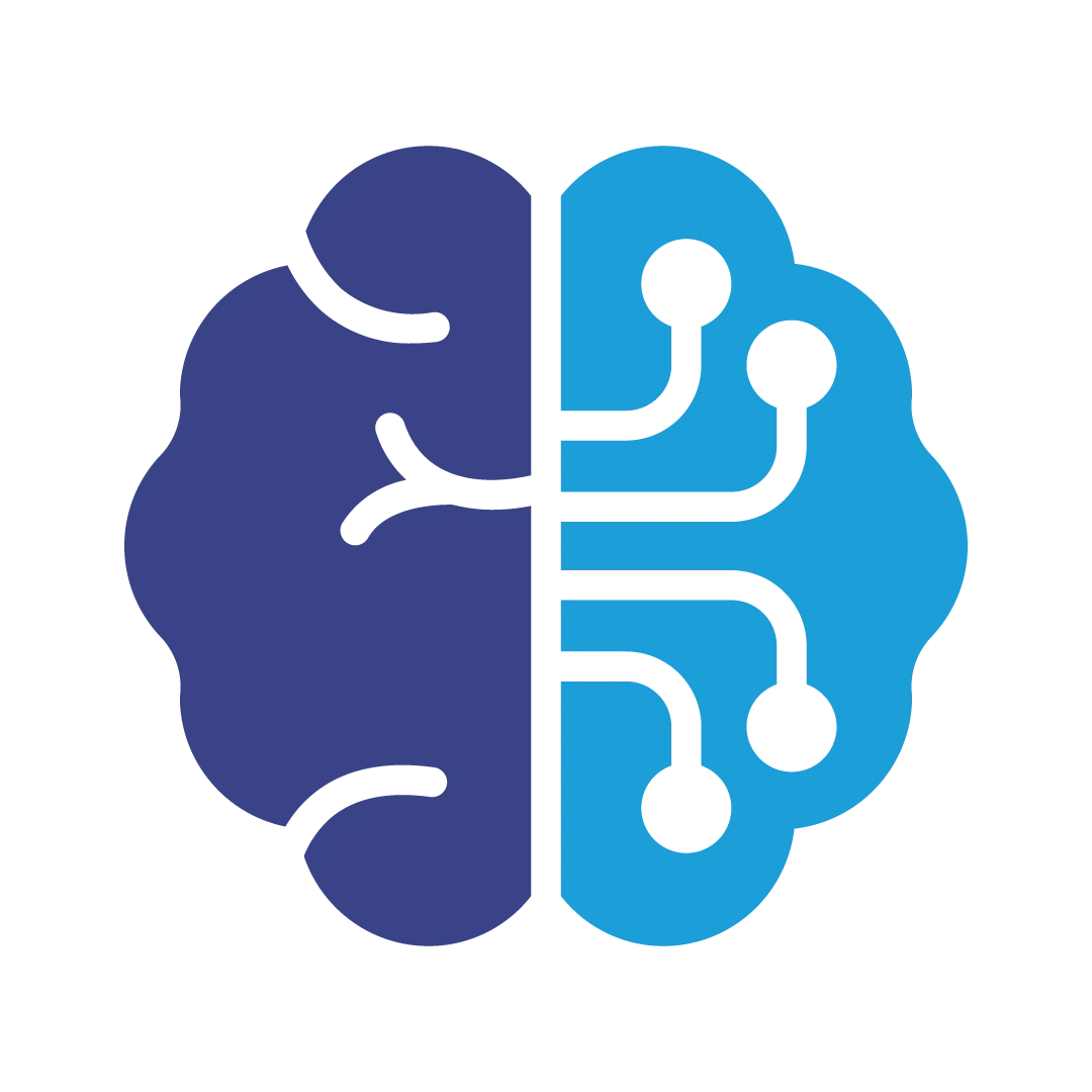 Icon eines Gehirn, welches KI und Automaisierung symbolisiert. Farbe: hell- und dunkelblau | SPIRIT/21