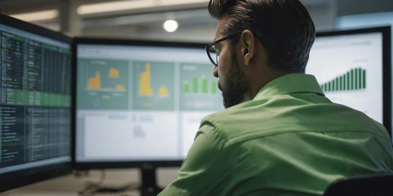 Über-die-Schulter-Blick eines Business-Entwicklers, der ein Projektmanagement-Tool verwendet | SPIRIT/21