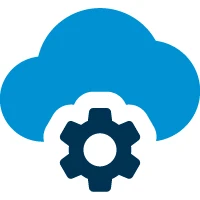 Icon: eine hellblaue Wolke schwebt über einem dunkelblauen Zahnrad | SPIRIT/21