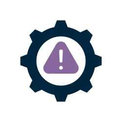 Icon von einem Zahnrad mit einem Ausrufezeichen in der Mitte. | SPIRIT/21