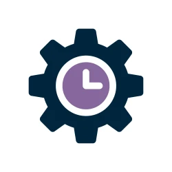 Icon of  a gear with a clock in the middle | SPIRIT/21