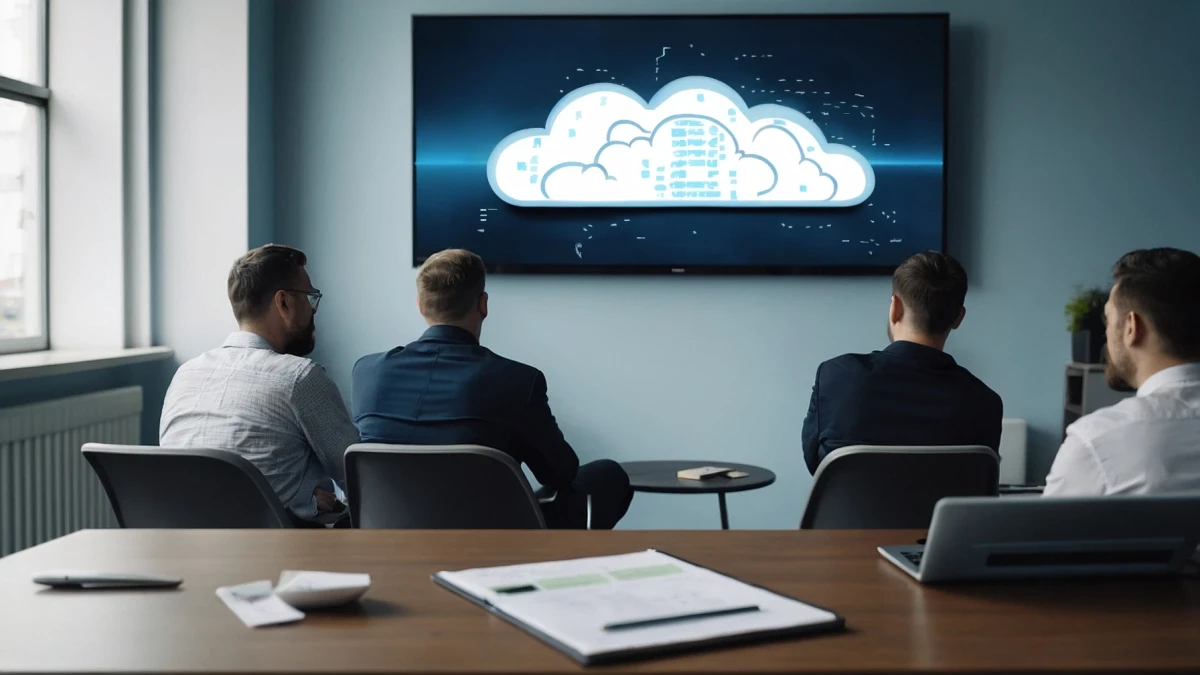 &Uuml;ber-die-Schulter-Blick auf ein Team, das eine Bewertung &uuml;ber ein Cloud-Migrationsprojekt durchf&uuml;hrt | SPIRIT/21