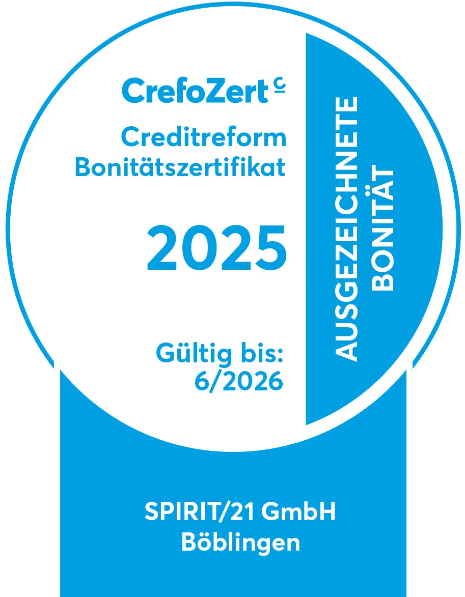 CrefoZert für ausgezeichnete Bonität der SPIRIT/21 | SPIRIT/21